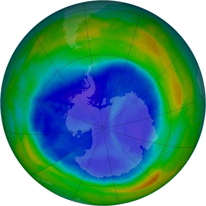 Antarctic ozone map for 31 August 1999